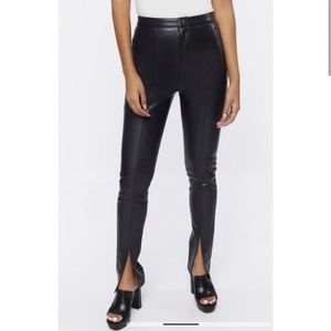 Jason Wu Split Front Seam Black Vegan Faux Leather Moto Pants Trousers